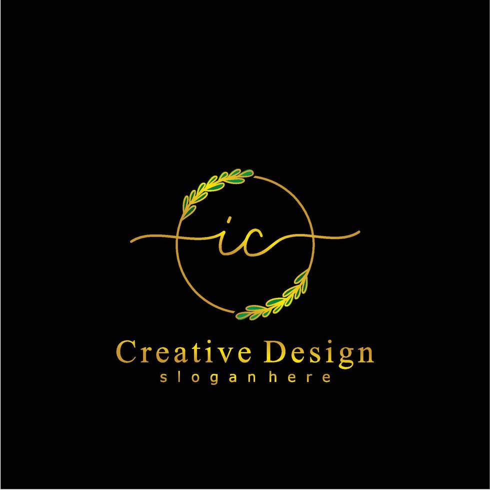 Initial IC beauty monogram and elegant logo design, handwriting logo of initial signature, wedding, fashion, floral and botanical logo concept design. vector