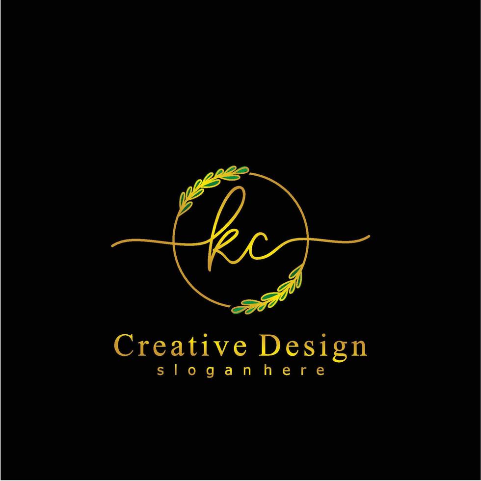 Initial KC beauty monogram and elegant logo design, handwriting logo of initial signature, wedding, fashion, floral and botanical logo concept design. vector