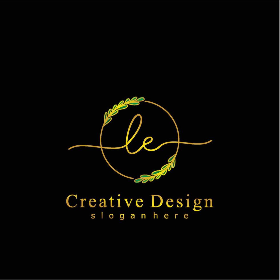 Initial LE beauty monogram and elegant logo design, handwriting logo of initial signature, wedding, fashion, floral and botanical logo concept design. vector