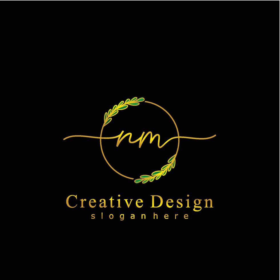 Initial NM beauty monogram and elegant logo design, handwriting logo of initial signature, wedding, fashion, floral and botanical logo concept design. vector