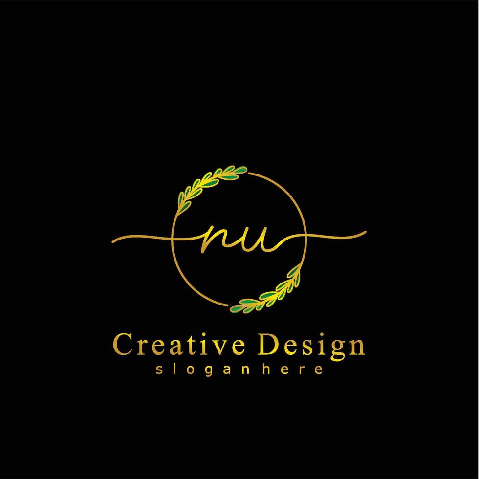 Initial NU beauty monogram and elegant logo design, handwriting logo of initial signature, wedding, fashion, floral and botanical logo concept design. vector