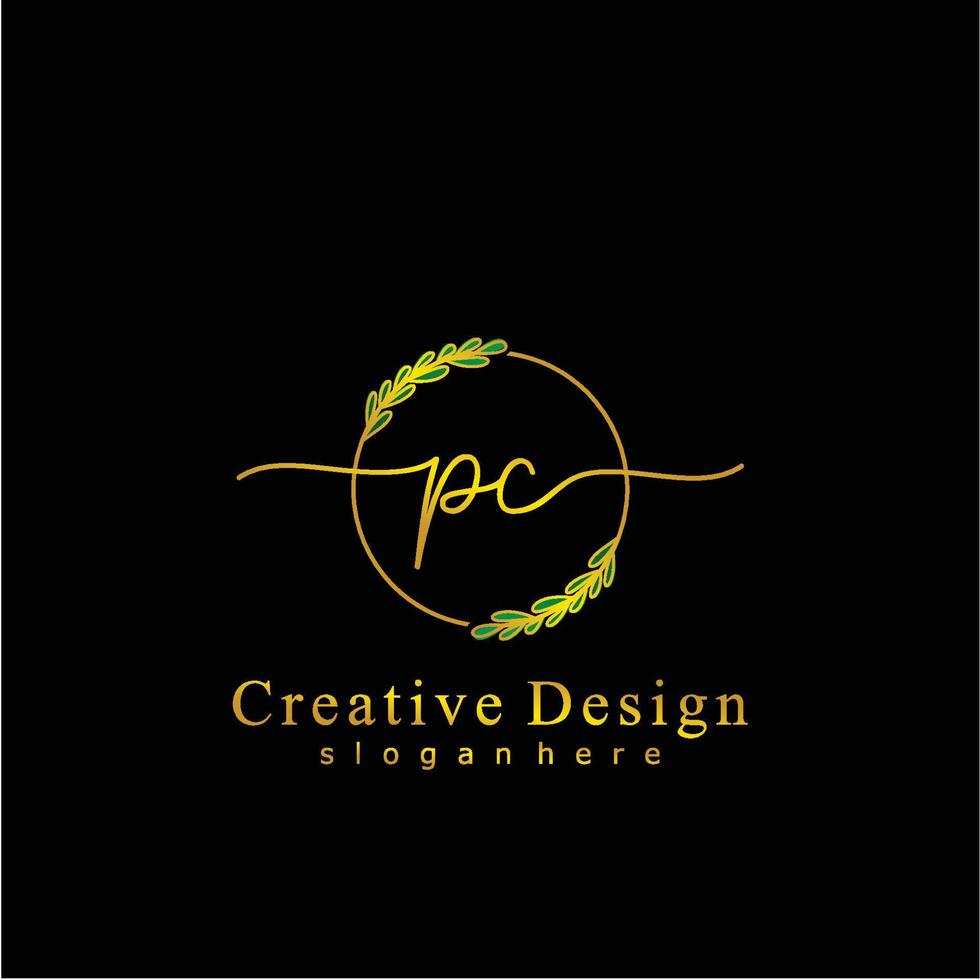 Initial PC beauty monogram and elegant logo design, handwriting logo of initial signature, wedding, fashion, floral and botanical logo concept design. vector