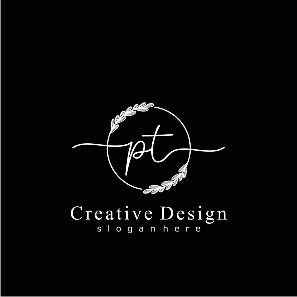 Initial PT beauty monogram and elegant logo design, handwriting logo of initial signature, wedding, fashion, floral and botanical logo concept design. vector