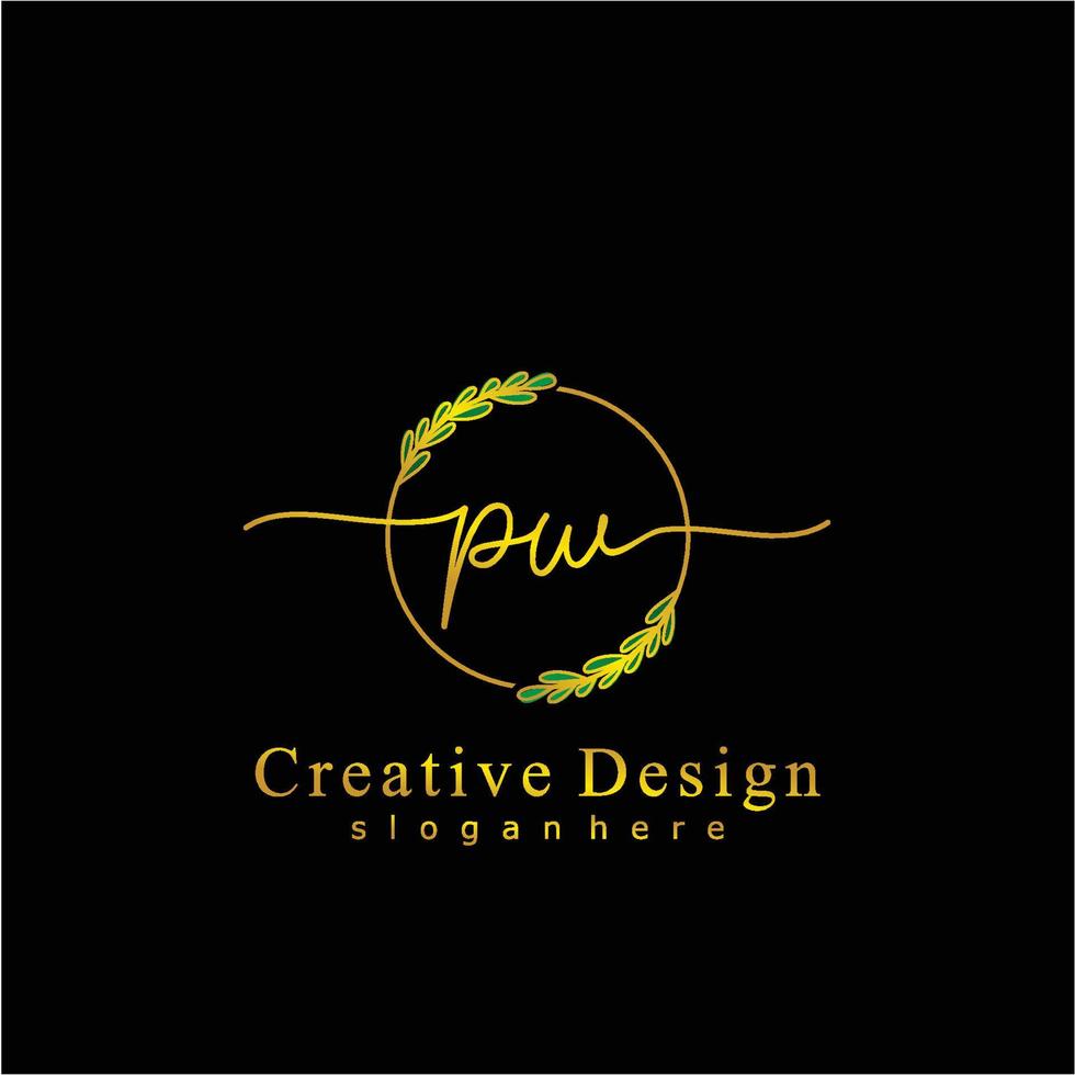 Initial PW beauty monogram and elegant logo design, handwriting logo of initial signature, wedding, fashion, floral and botanical logo concept design. vector