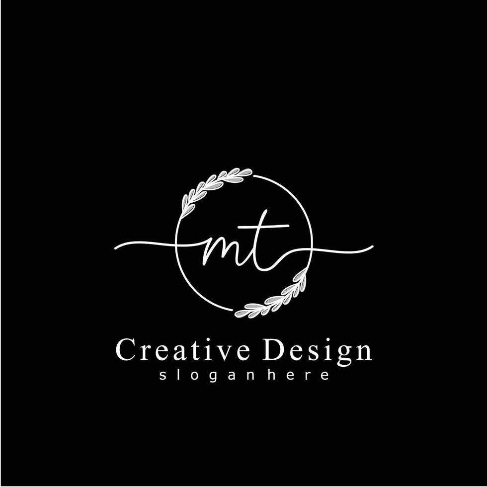 Initial MT beauty monogram and elegant logo design, handwriting logo of initial signature, wedding, fashion, floral and botanical logo concept design. vector