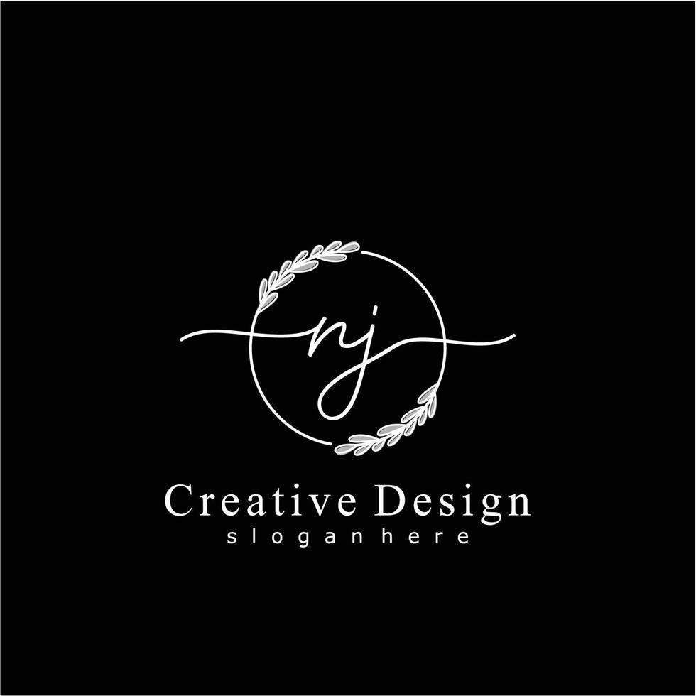 Initial NJ beauty monogram and elegant logo design, handwriting logo of initial signature, wedding, fashion, floral and botanical logo concept design. vector