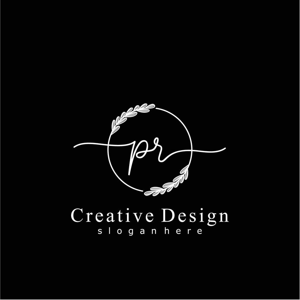 Initial PR beauty monogram and elegant logo design, handwriting logo of initial signature, wedding, fashion, floral and botanical logo concept design. vector