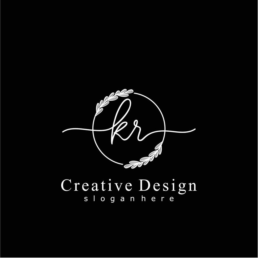 Initial KR beauty monogram and elegant logo design, handwriting logo of initial signature, wedding, fashion, floral and botanical logo concept design. vector