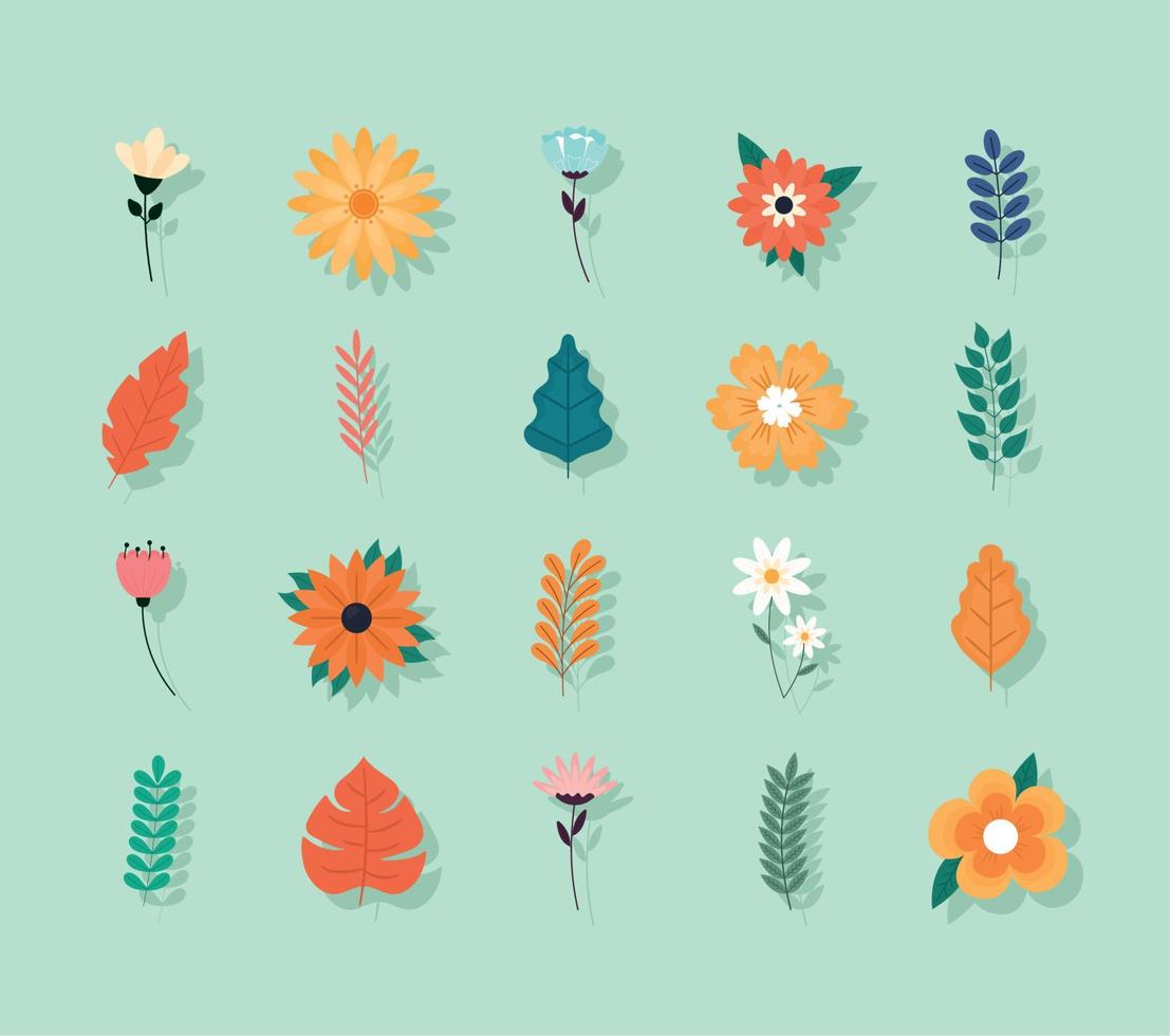 twenty colored flowers vector