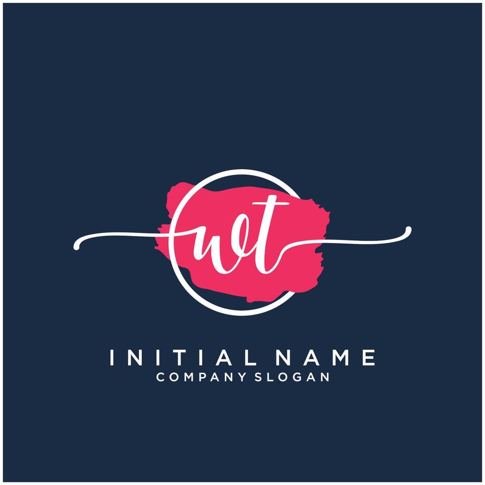 Initial WT feminine logo collections template. handwriting logo of initial signature, wedding, fashion, jewerly, boutique, floral and botanical with creative template for any company or business. vector
