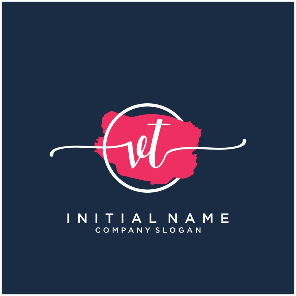Initial VT feminine logo collections template. handwriting logo of initial signature, wedding, fashion, jewerly, boutique, floral and botanical with creative template for any company or business. vector