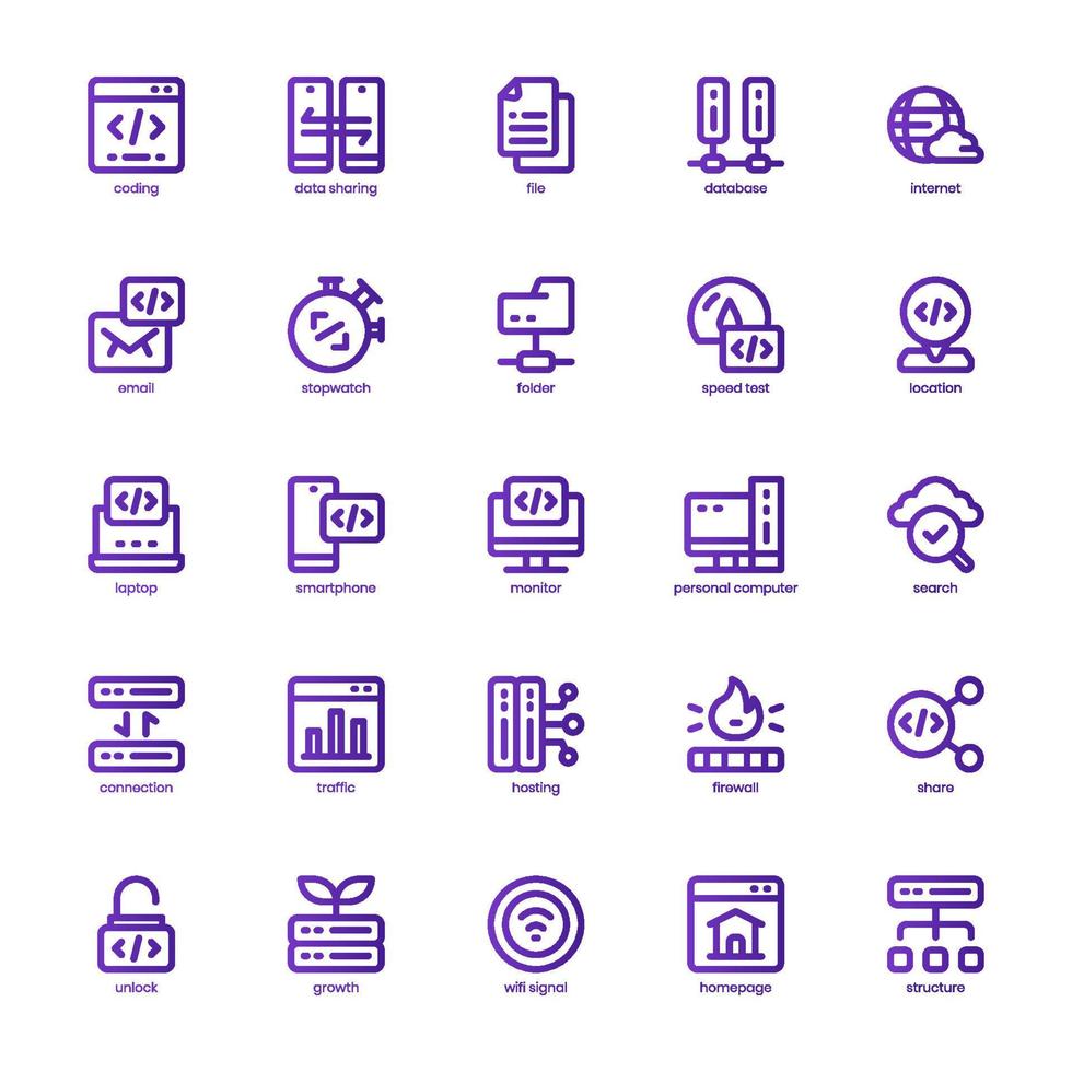 Website Hosting icon pack for your website design, logo, app, and user interface. Website Hosting icon basic line gradient design. Vector graphics illustration and editable stroke.