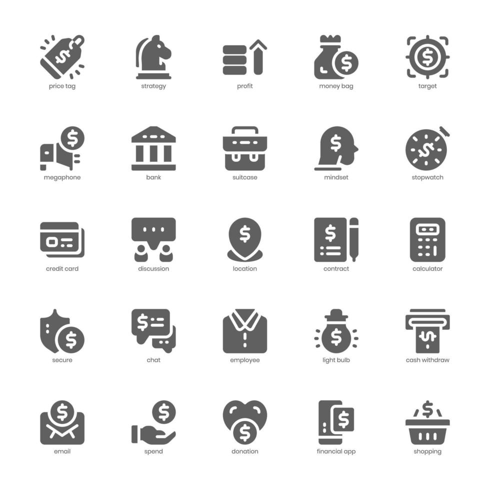 Personal Finance icon pack for your website design, logo, app, and user interface. Personal Finance icon glyph design. Vector graphics illustration and editable stroke.