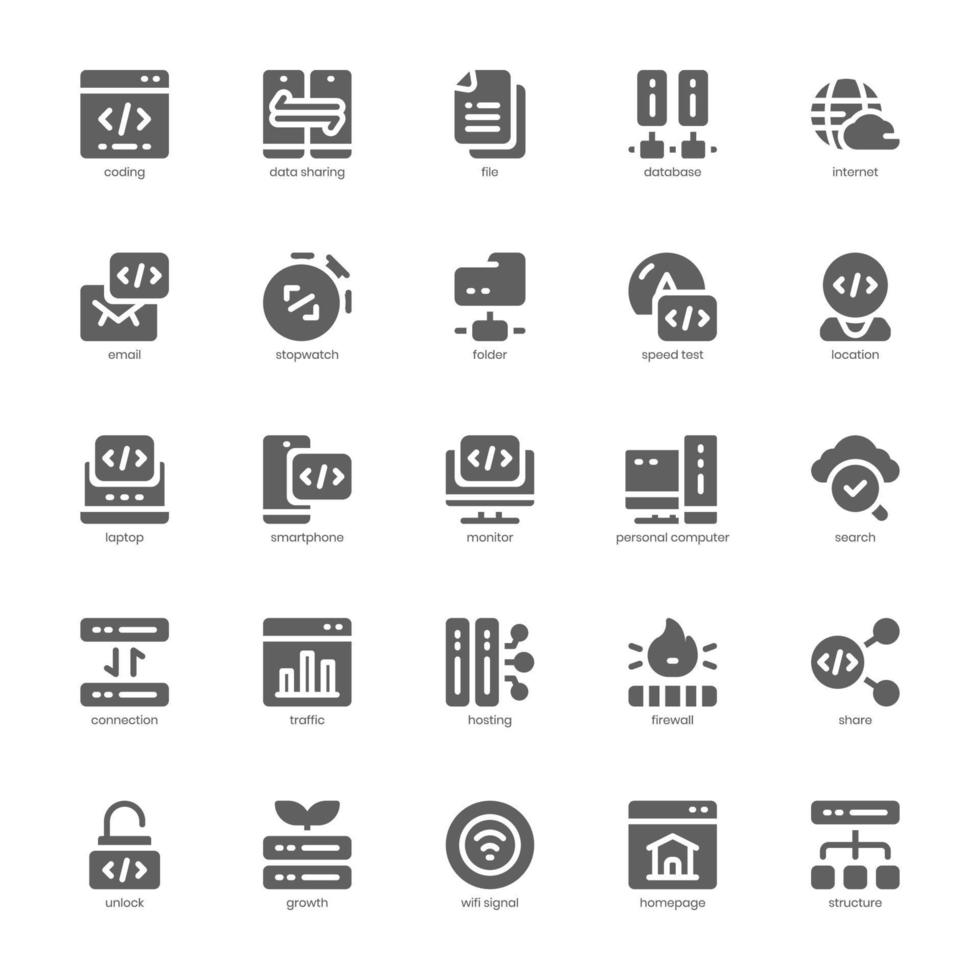 Website Hosting icon pack for your website design, logo, app, and user interface. Website Hosting icon glyph design. Vector graphics illustration and editable stroke.