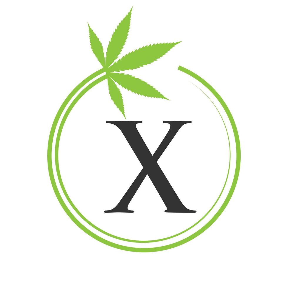 Cannabis Marijuana Logo on Letter X Concept For Health and Medical Therapy. Marijuana, Cannabis Sign Template vector