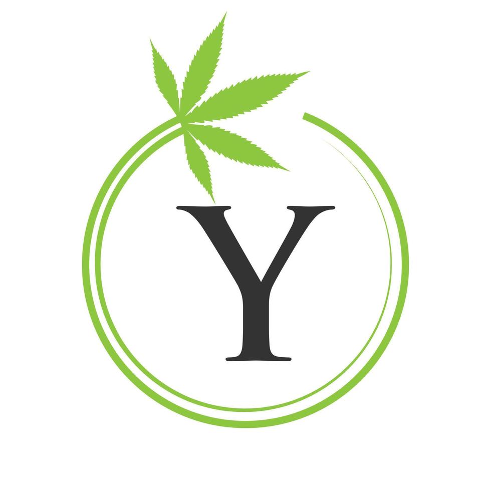 Cannabis Marijuana Logo on Letter Y Concept For Health and Medical Therapy. Marijuana, Cannabis Sign Template vector