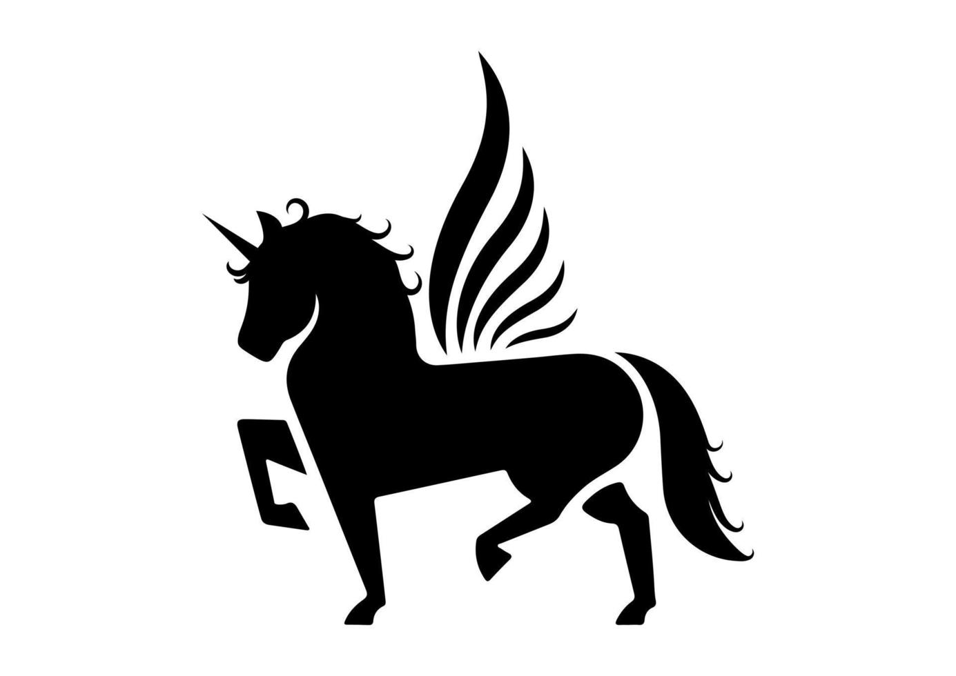 Pegaso icono plano diseño vector. negro silueta de Pegaso vector