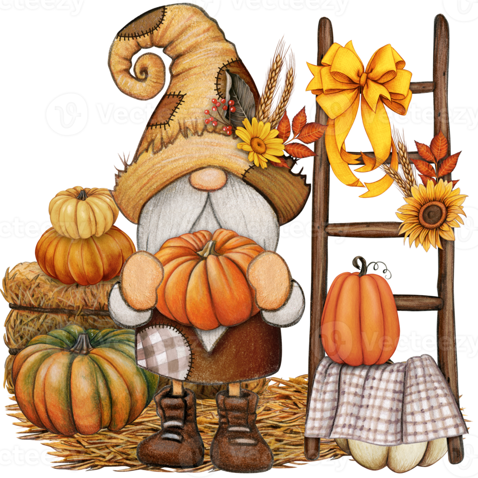 watercolor cute fall season gnome png