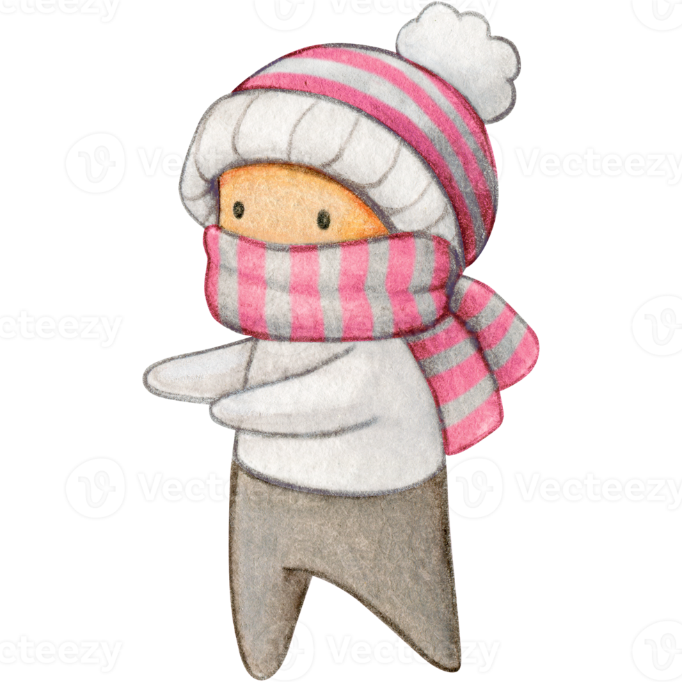 Watercolor hand drawn cute winter character png