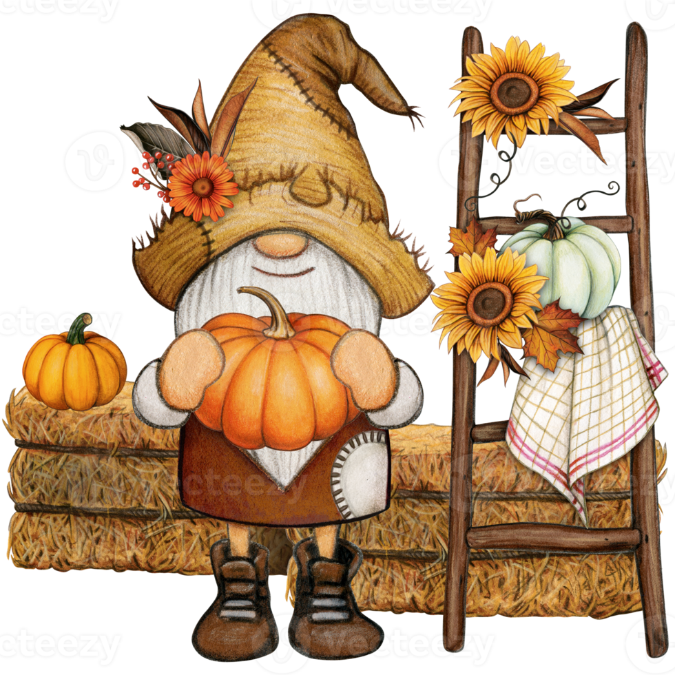 watercolor cute fall season gnome png