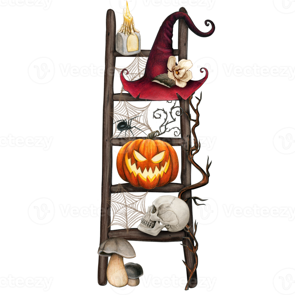 acquerello Halloween decorato scala con lavorato lanterne png