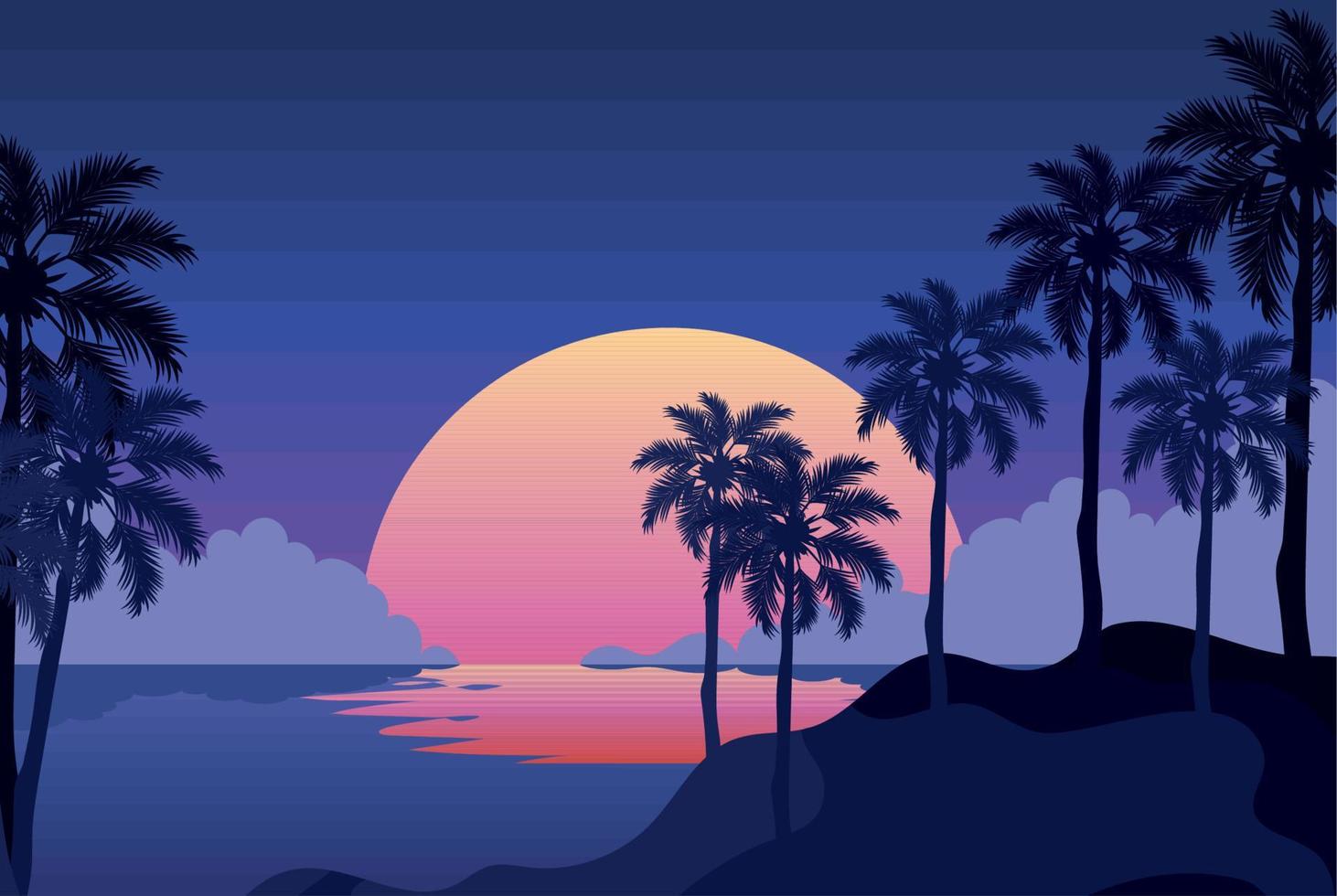 playa puesta de sol póster vector