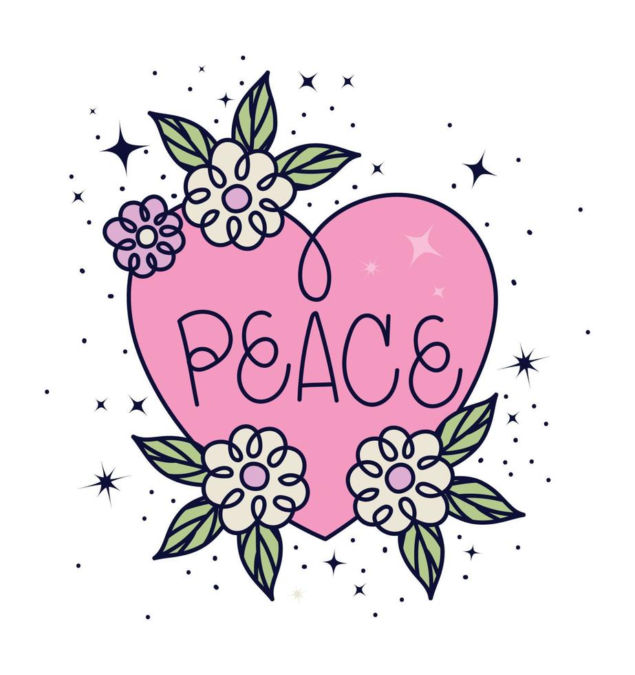 heart with peace lettering vector