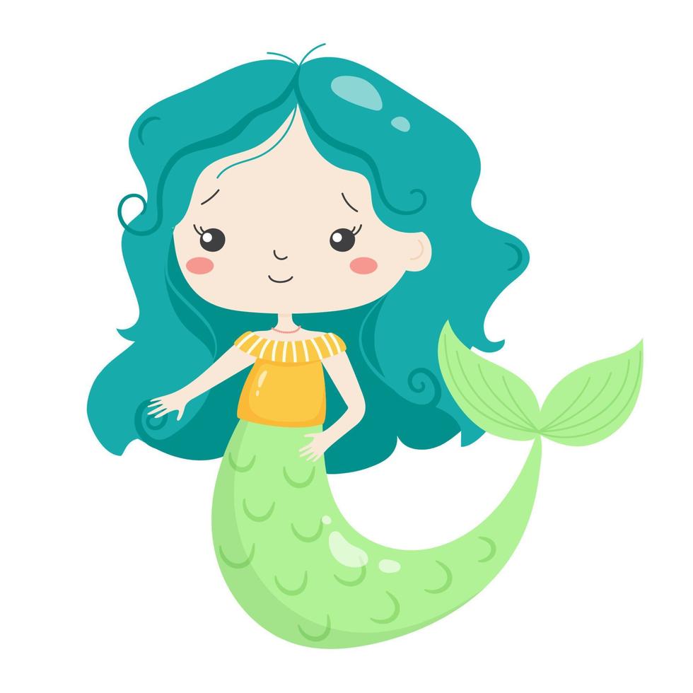 Cute little mermaid. Vector illustration for kids, stikers, children books, greeting cards.