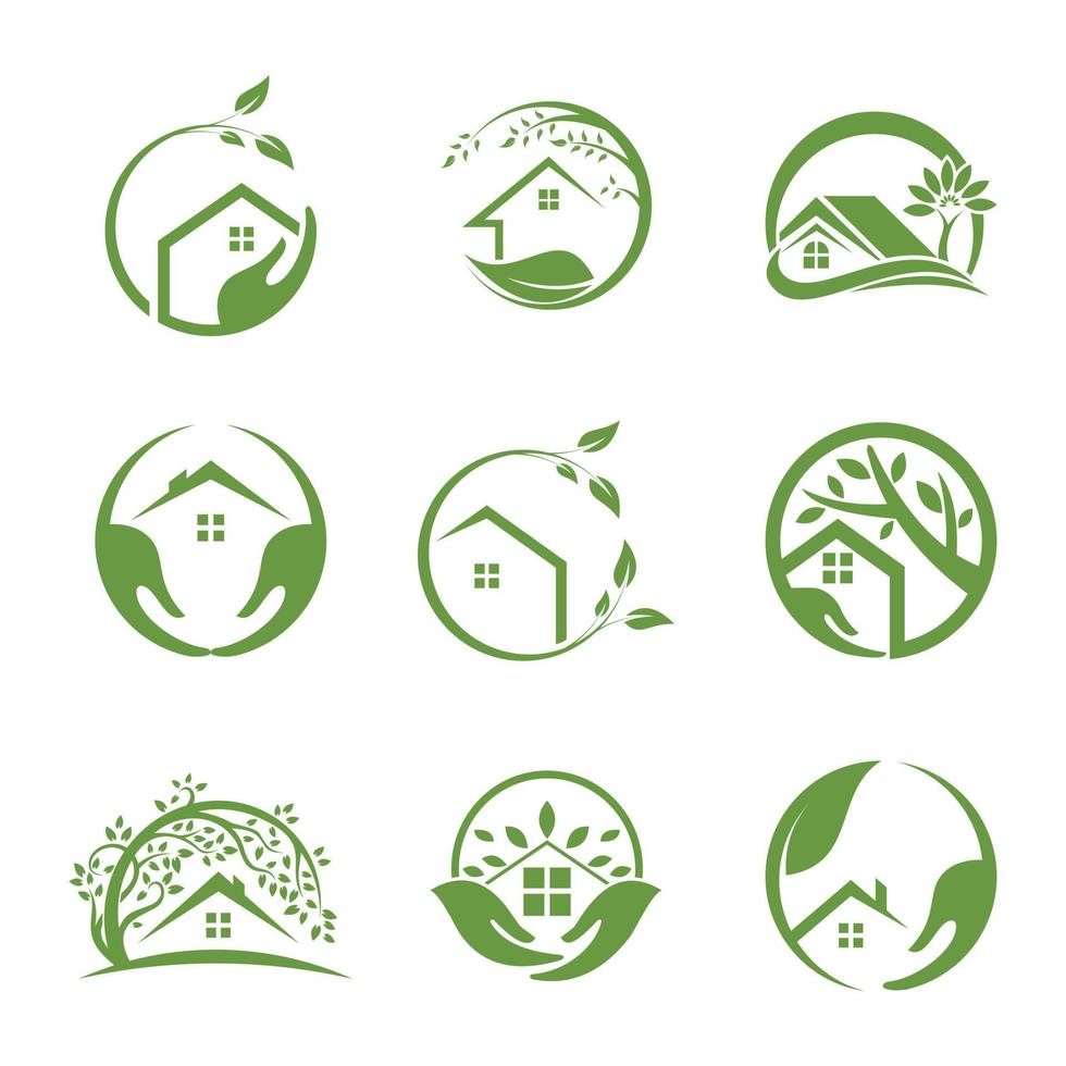 verde casa y hoja vector icono