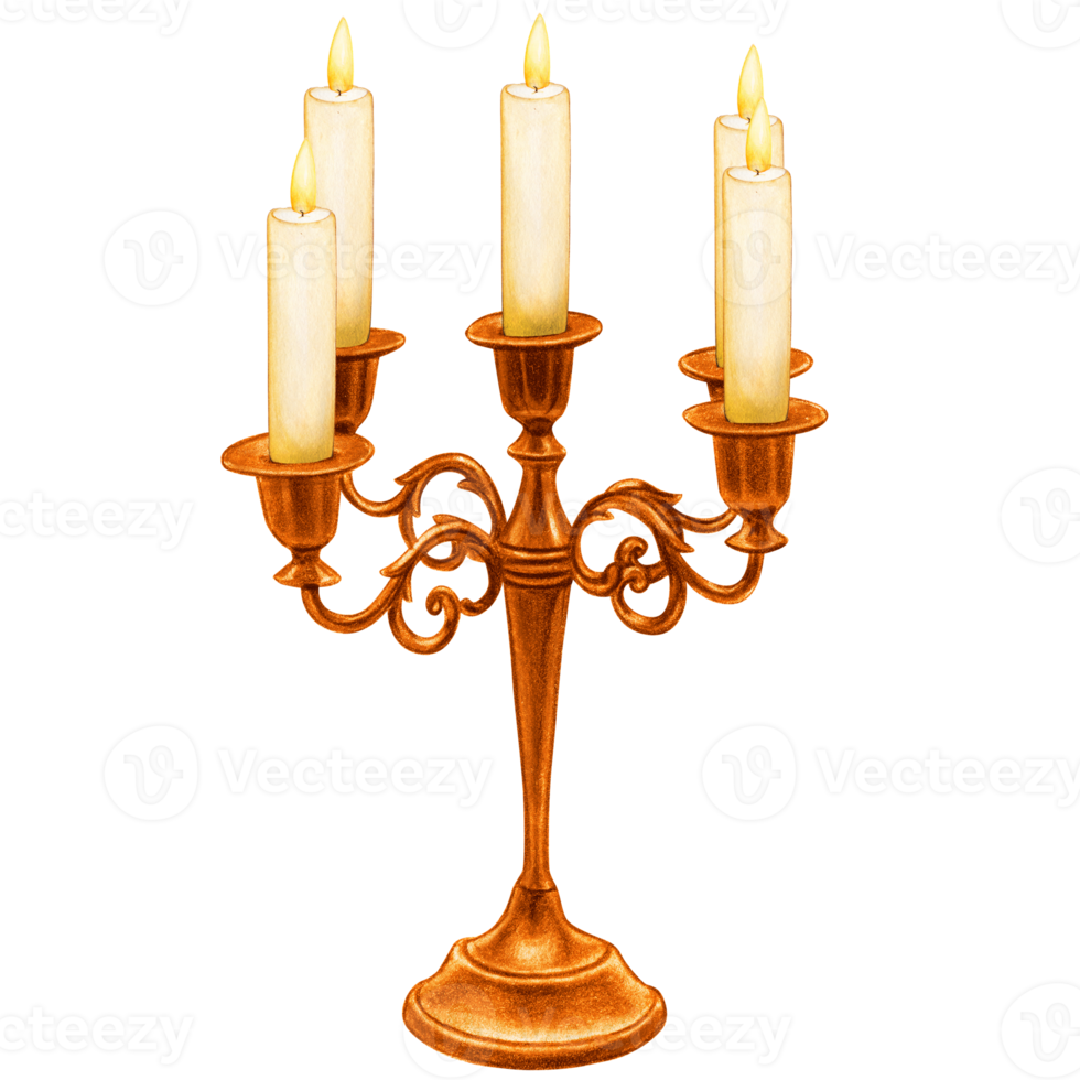 Old gothic candle holder, cartoon flat vector illustration isolated on  white background. Halloween decoration element. Vintage candlestick with  burning candles. 21856417 Vector Art at Vecteezy