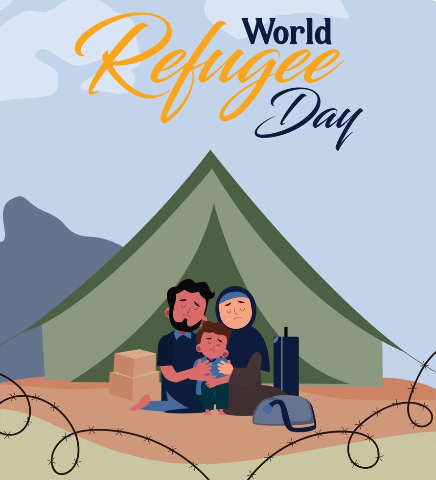 World Refugee Day, Vector Illustration With sky Background.