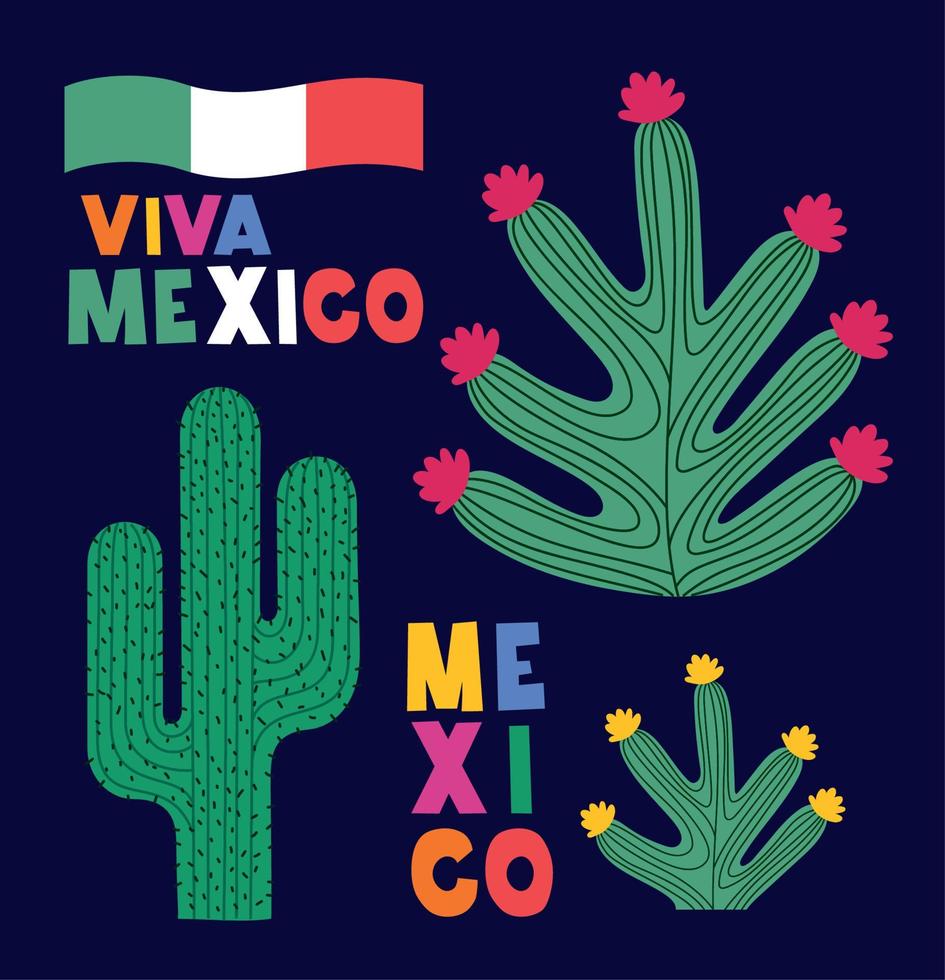 Viva mexico póster con cactus vector