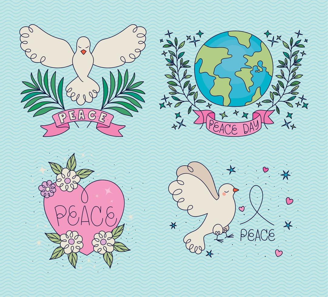 peace day icons set vector