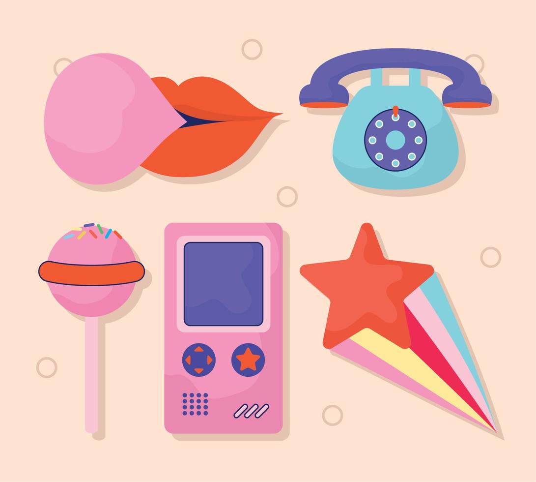 90s retro items vector