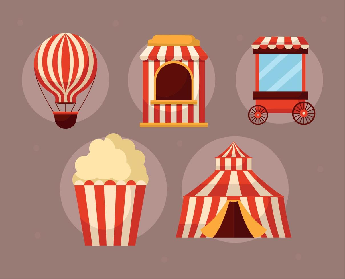 five amusement fair icons vector