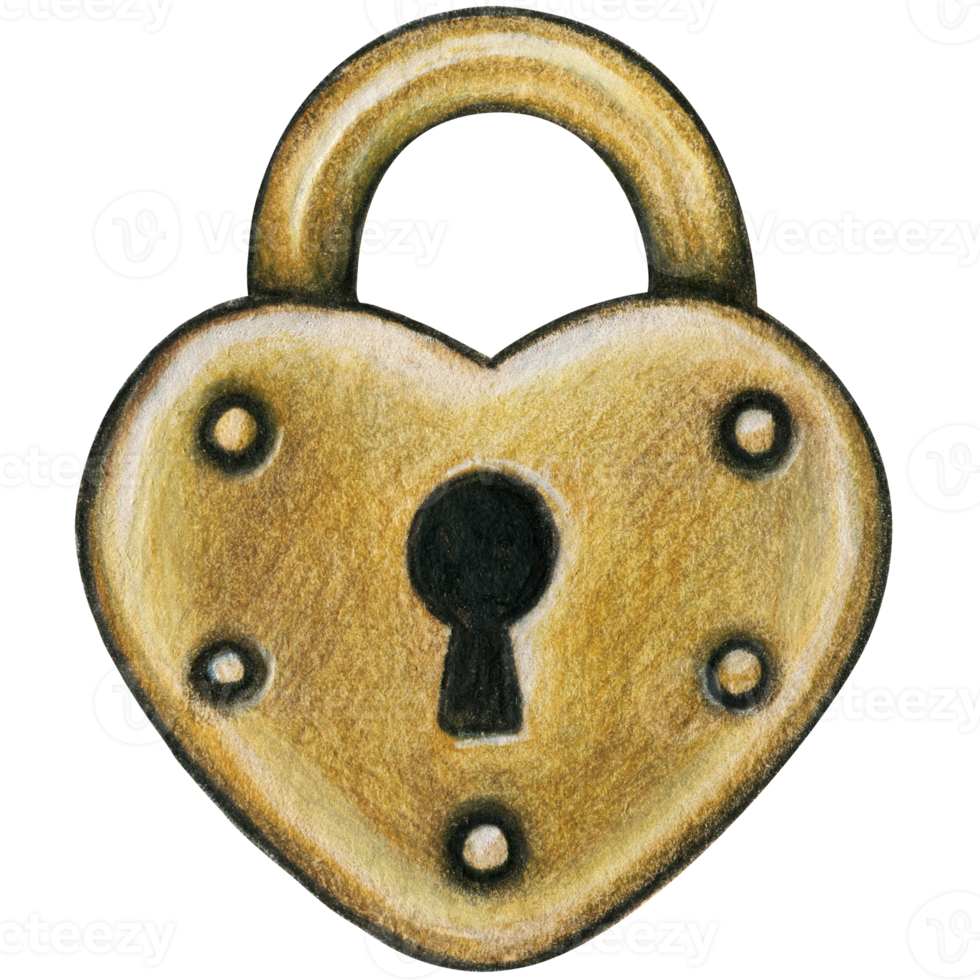 Watercolor hand drawn heart shaped lock png