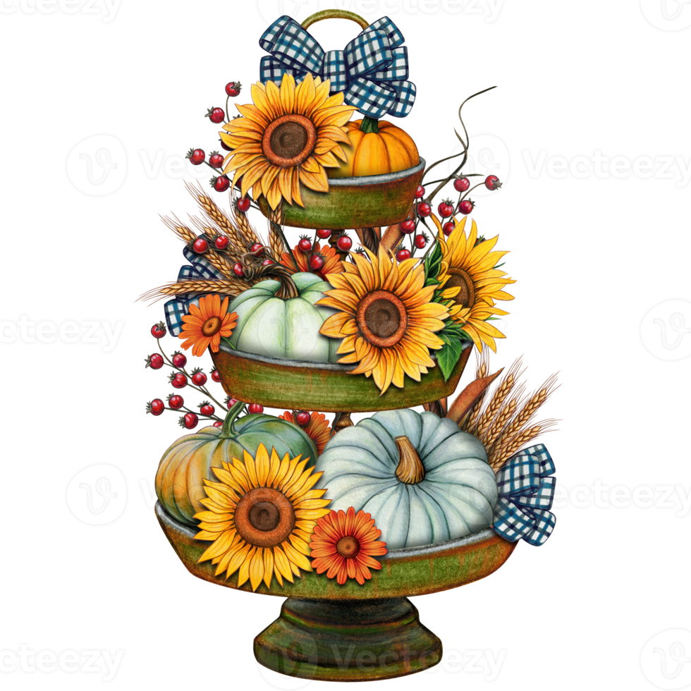 Watercolor hand drawn fall decorated tiered tray png