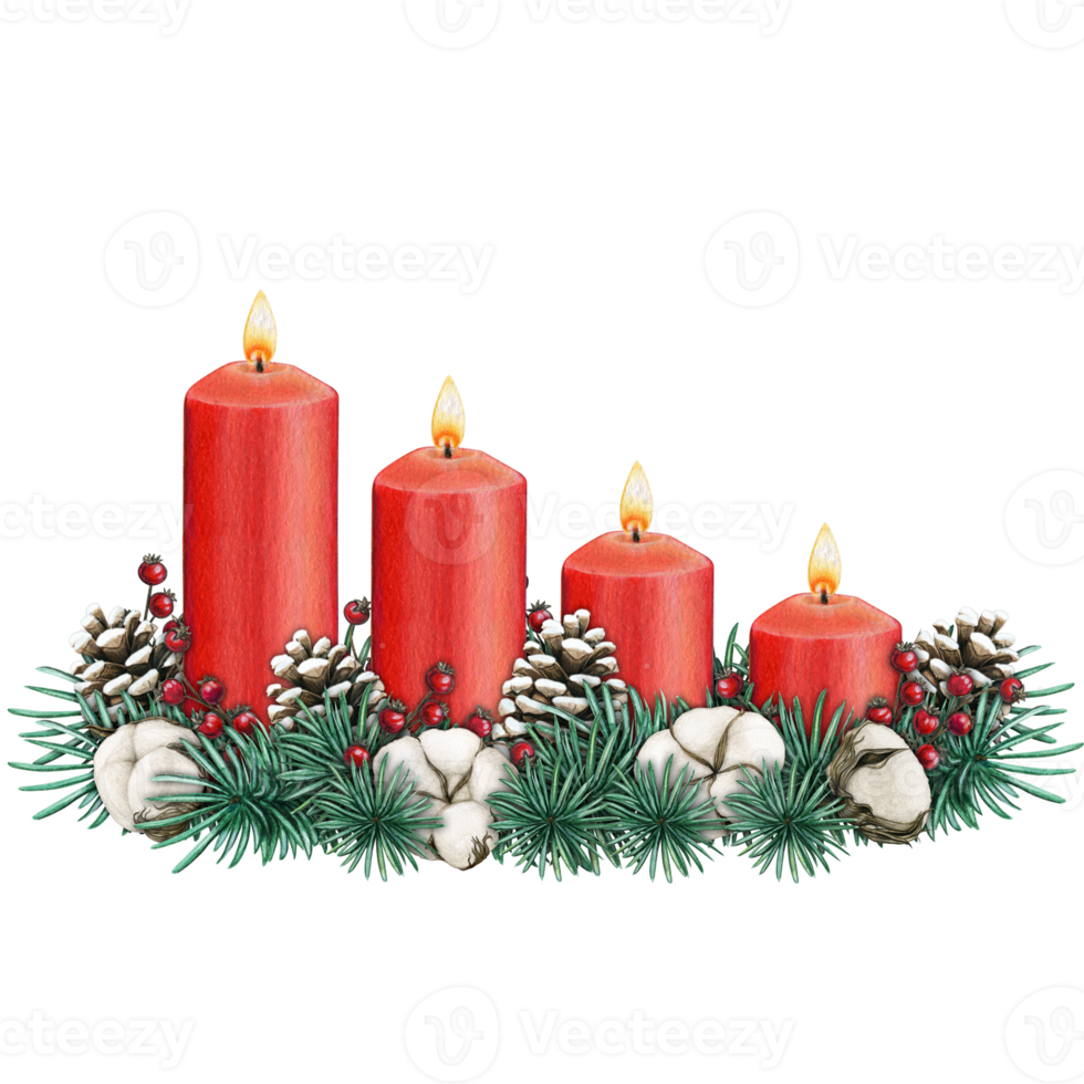 watercolor hand drawn advent candles decoration png