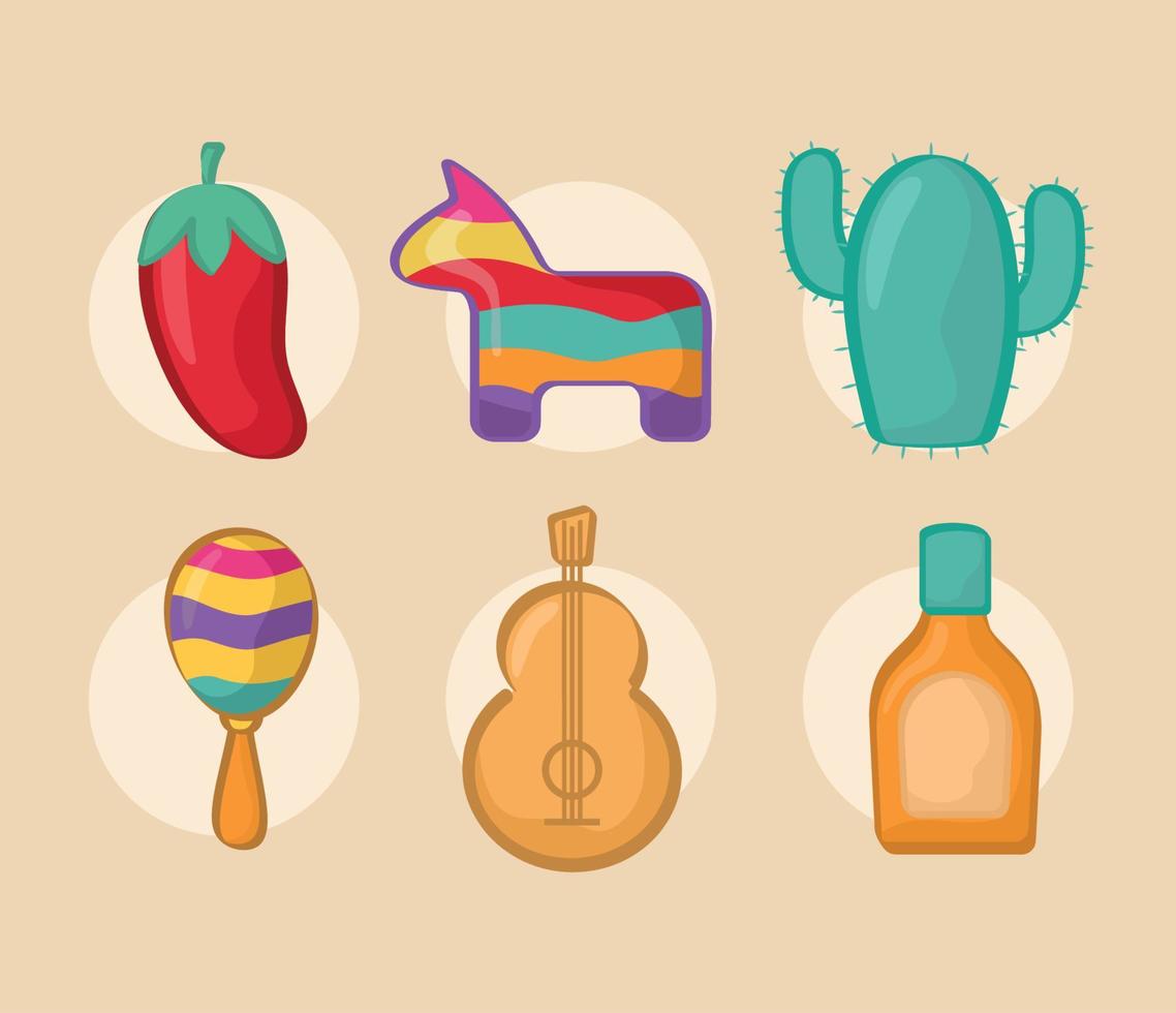 six cinco de mayo items vector
