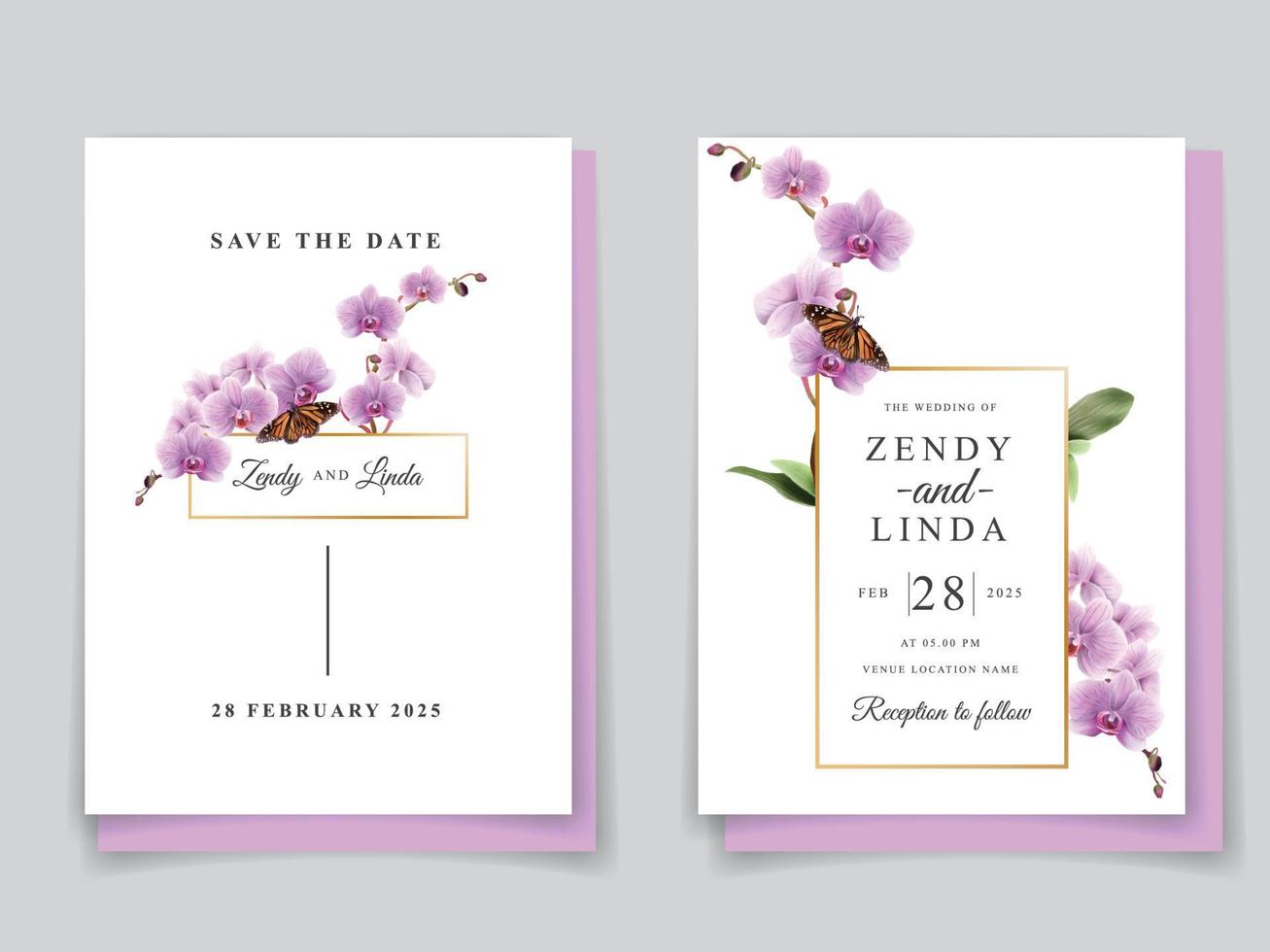 minimalista Boda invitación tarjeta con orquídea ilustración vector