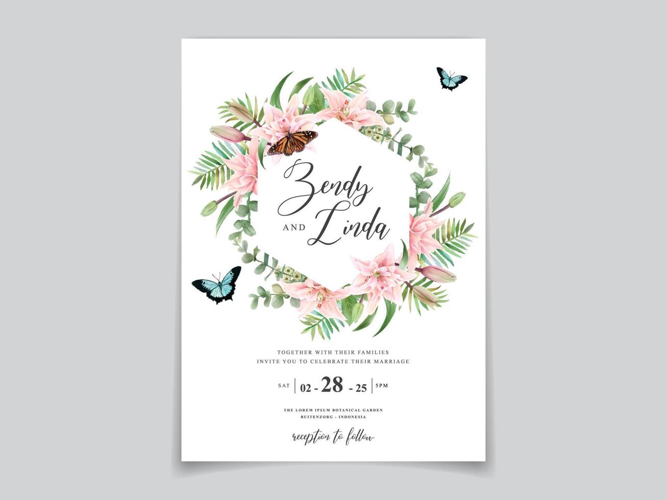 hermosa tarjeta de invitación de boda floral acuarela vector