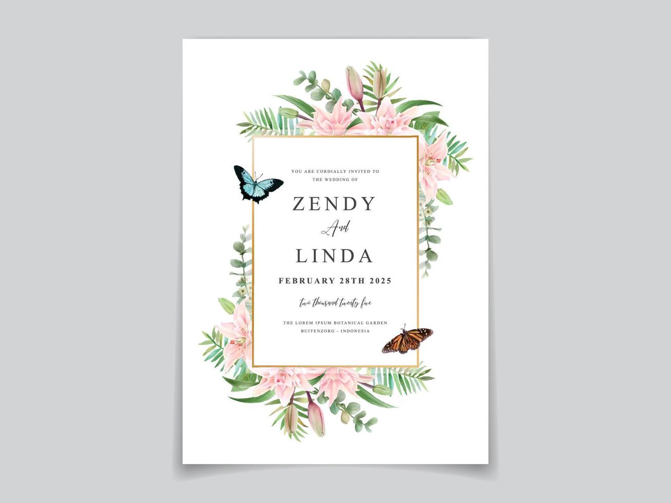 beautiful floral watercolor wedding invitation card vector