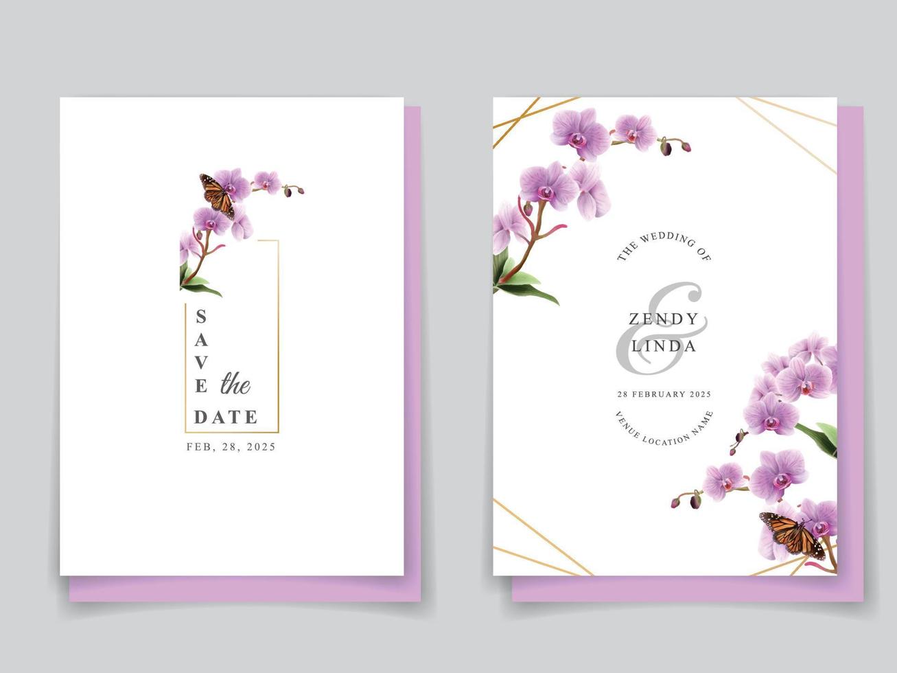 minimalist wedding invitation card with orchid illustration vector