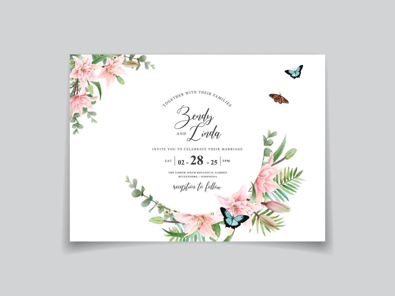 hermosa tarjeta de invitación de boda floral acuarela vector