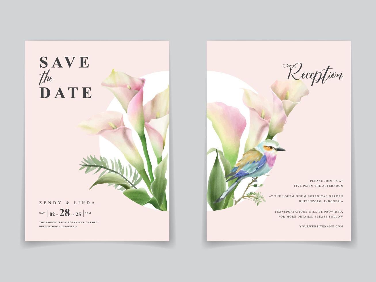 aesthetic wedding invitation card floral watercolor vector