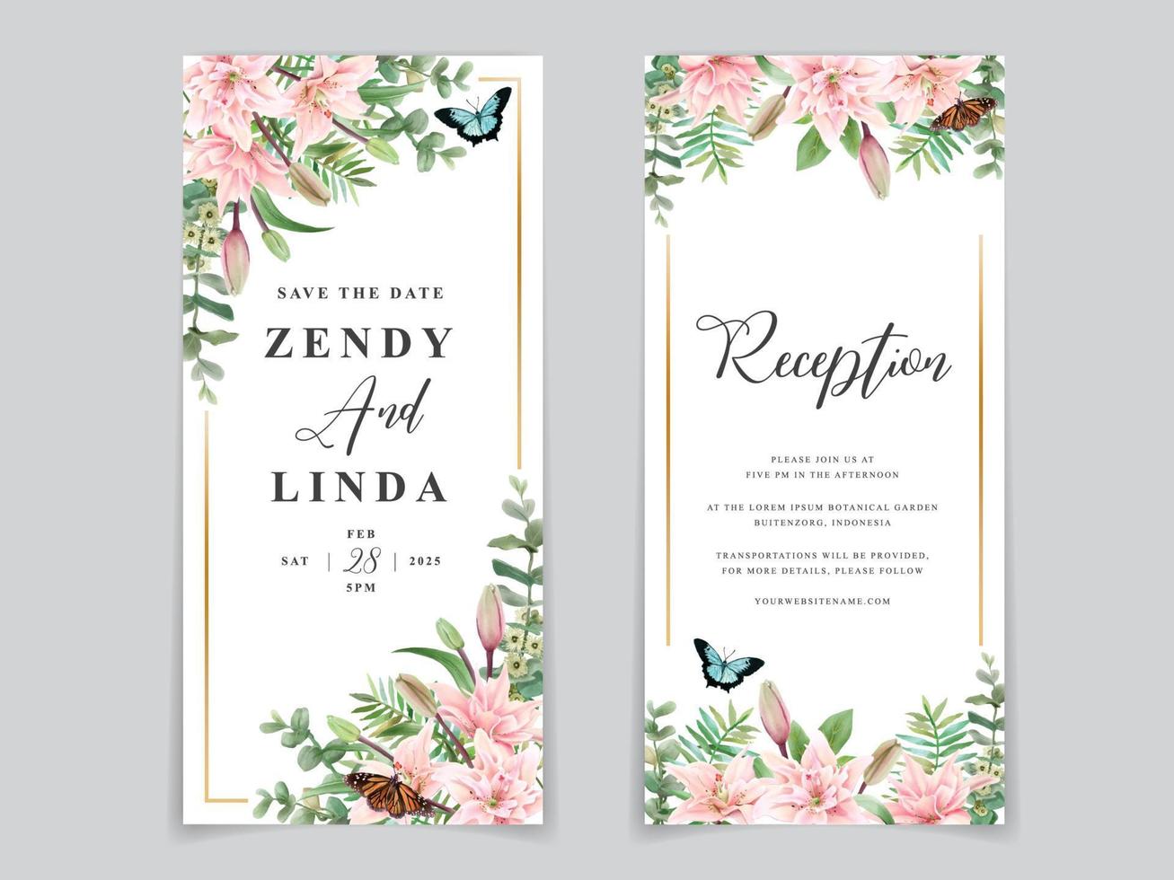 hermosa tarjeta de invitación de boda floral acuarela vector