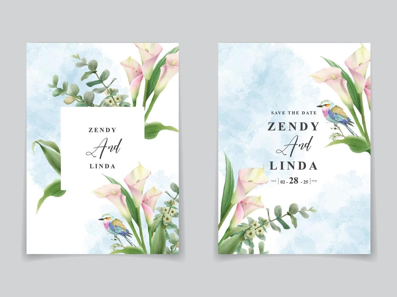 aesthetic wedding invitation card floral watercolor vector