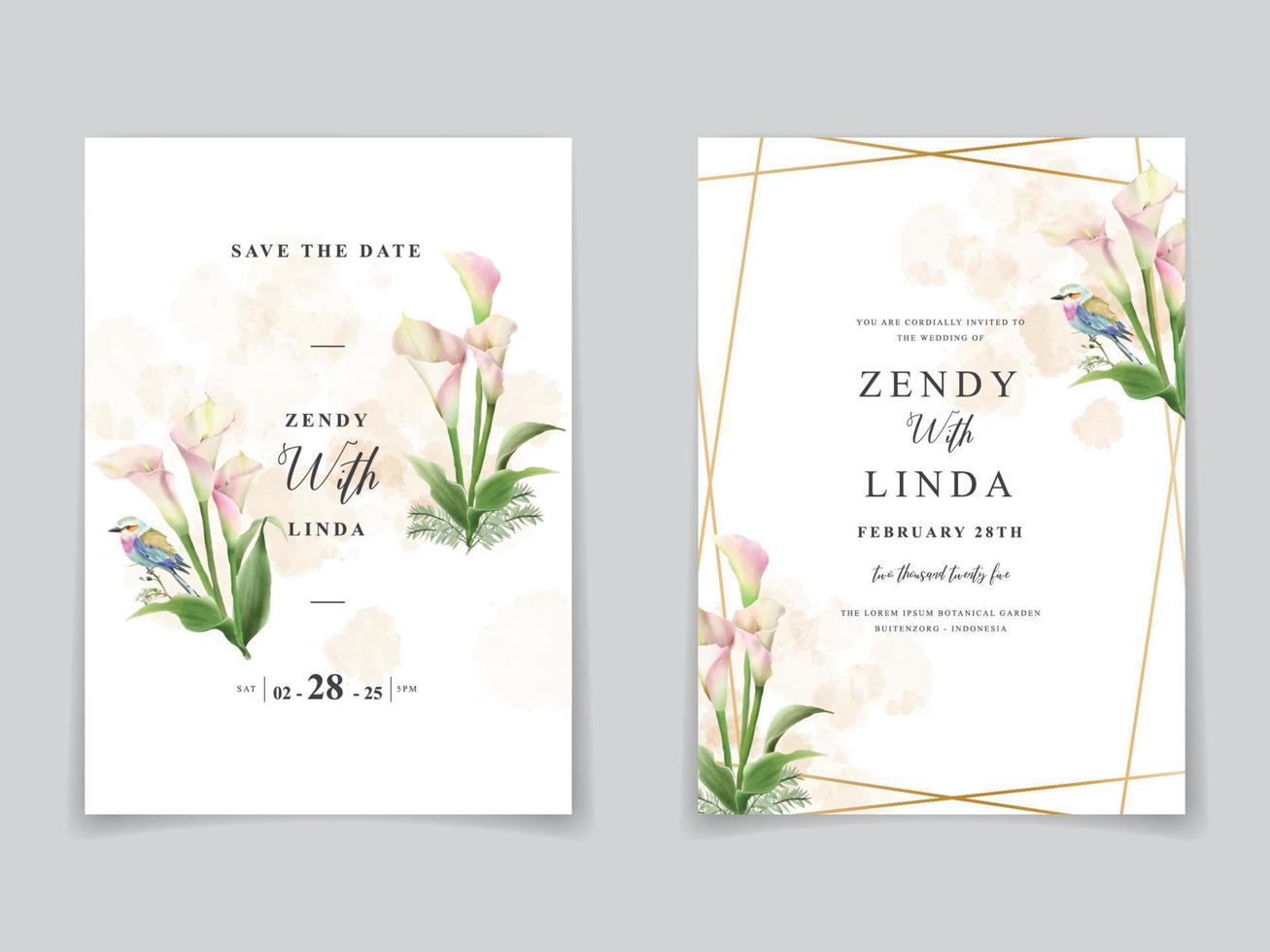 aesthetic wedding invitation card floral watercolor vector