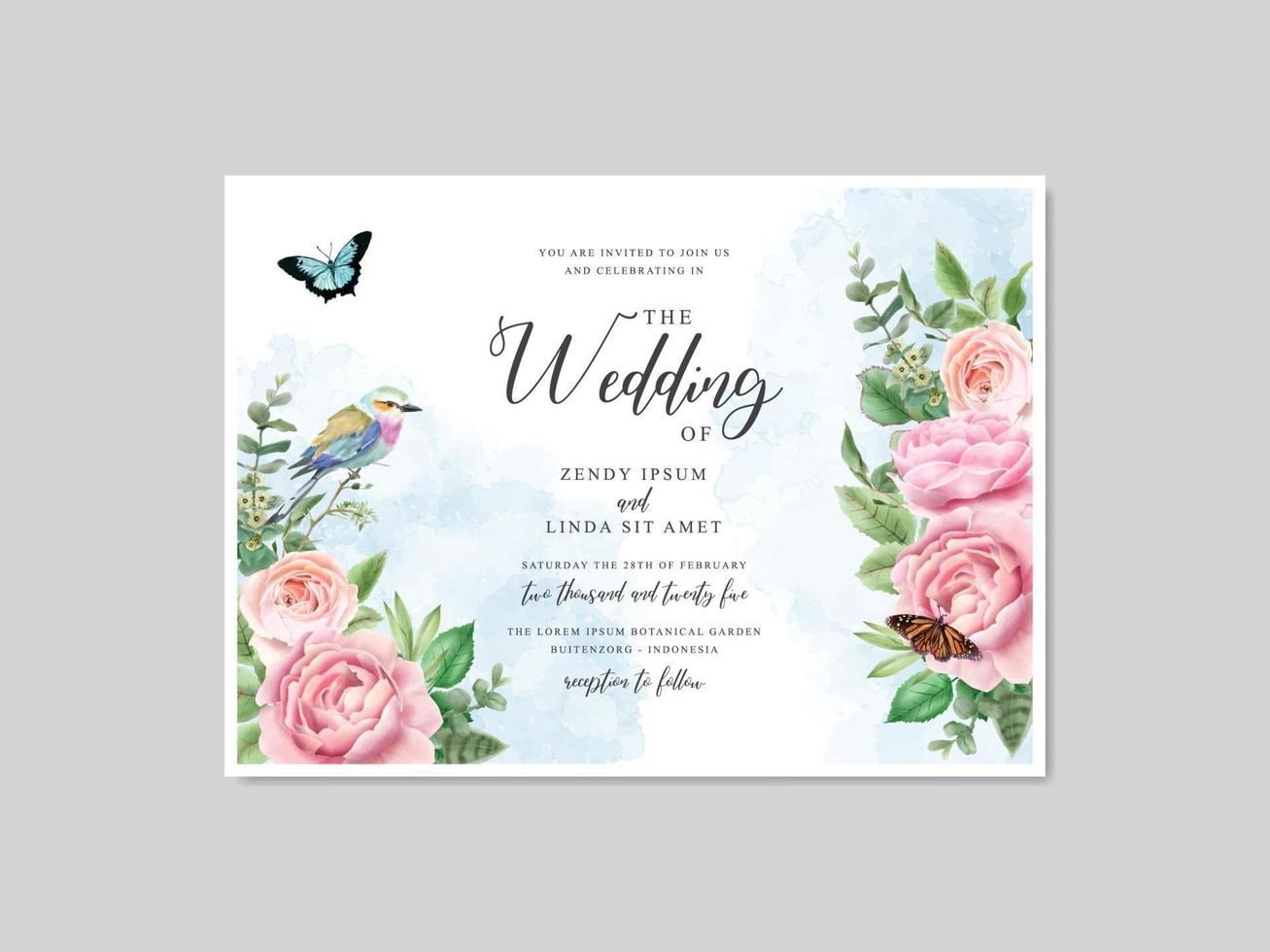 hermosa tarjeta de invitación de boda floral acuarela vector