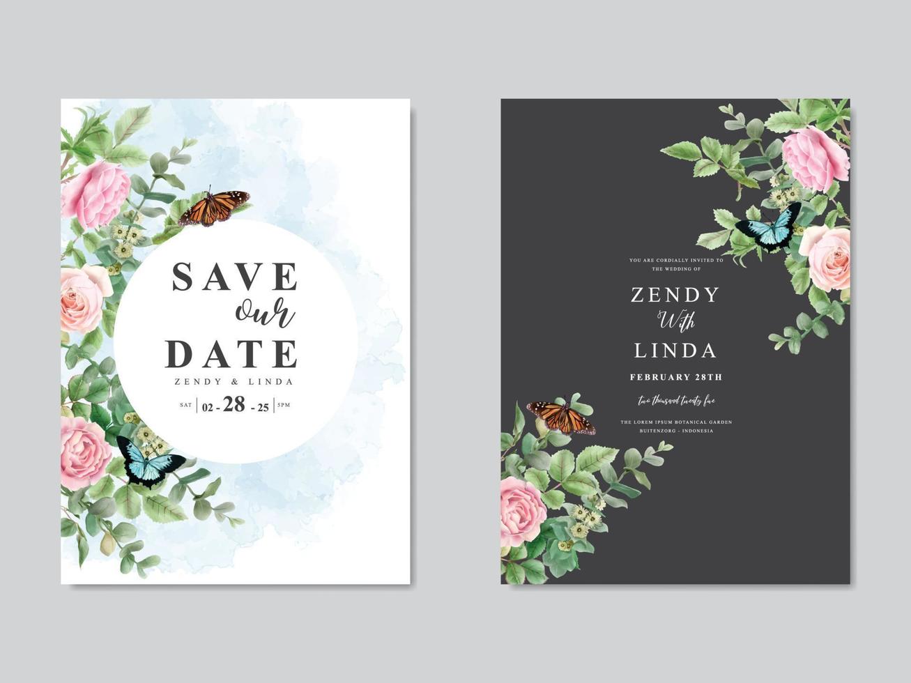 hermosa tarjeta de invitación de boda floral acuarela vector